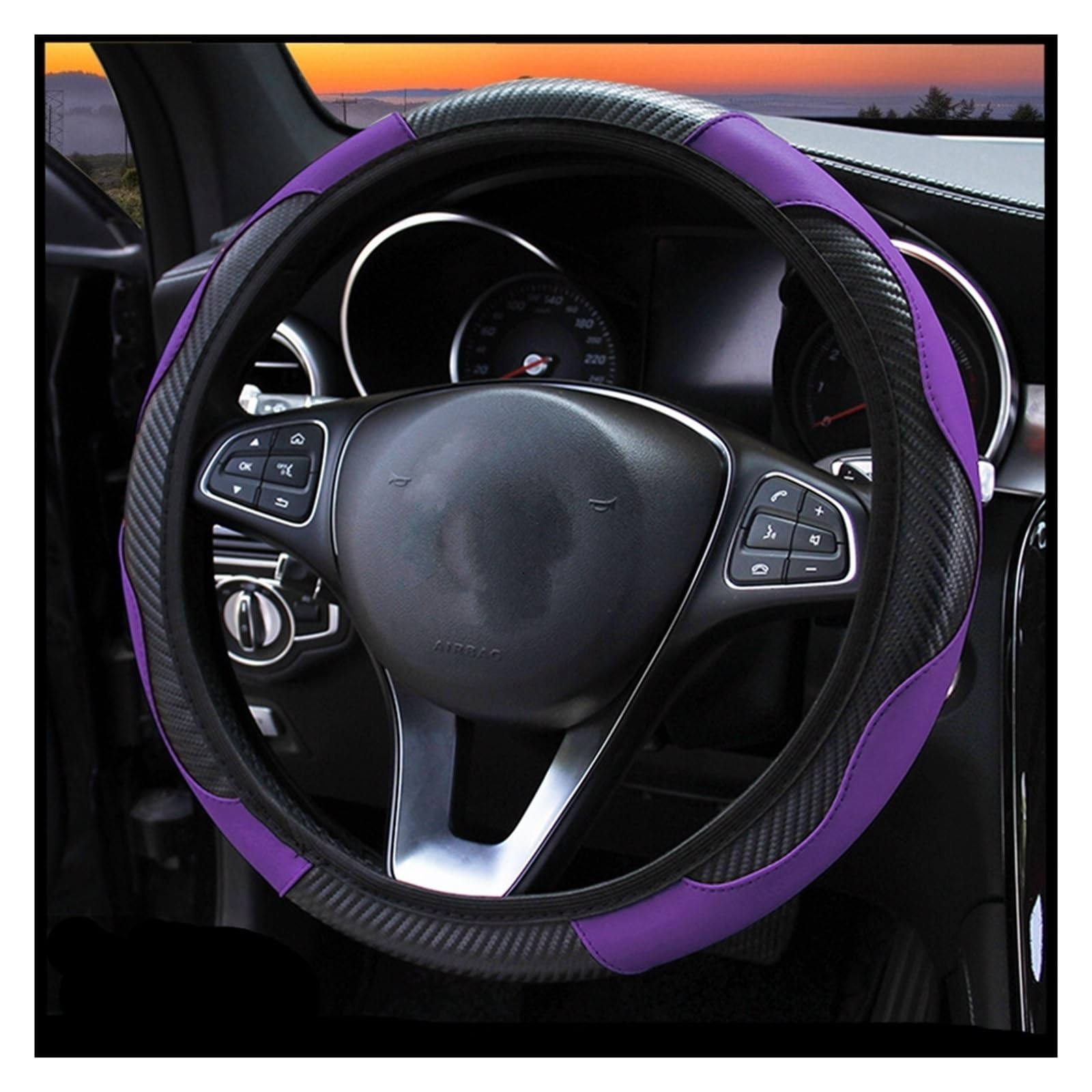 Lenkradabdeckung Für Dacia Für Sandero Für Stepway Carbon Fiber PU Leder Auto Lenkrad Abdeckung Zubehör Auto Lenkradhülle Protekto(Purple) von Tfkkaw