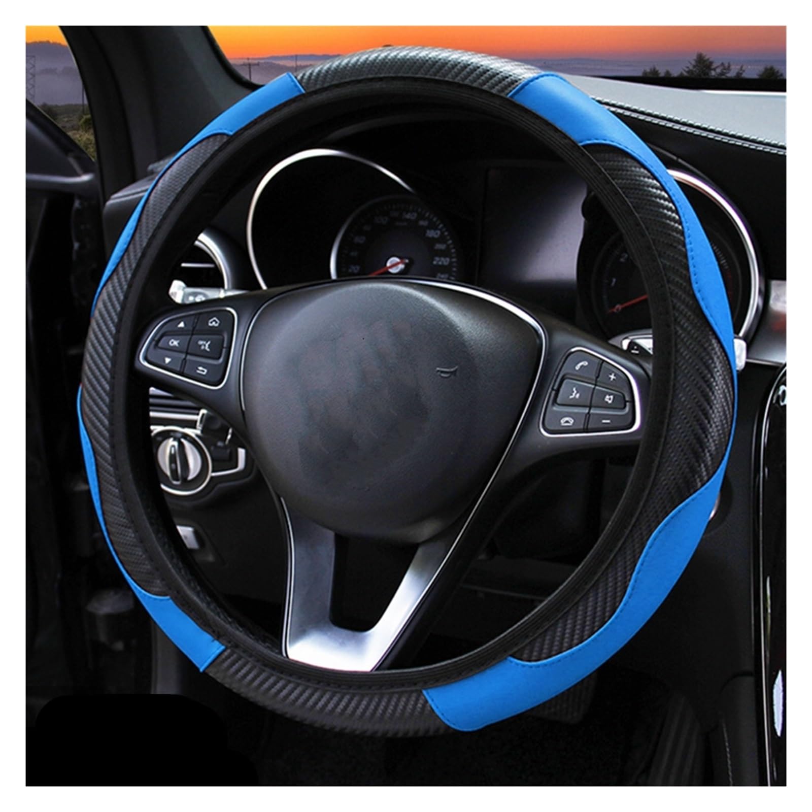 Lenkradabdeckung Für Hyundai I10 Carbon Fiber PU Leder Auto Lenkrad Abdeckung Zubehör Auto Lenkradhülle Protekto(Blue) von Tfkkaw