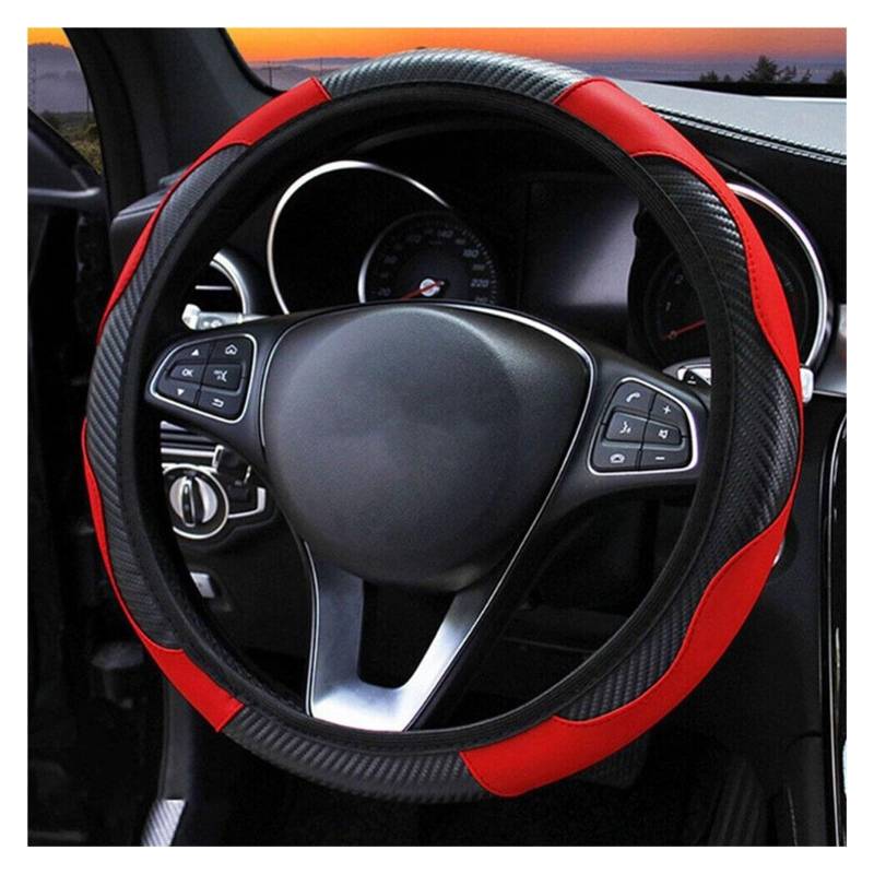 Lenkradabdeckung Für Megane 2/3 Für Captur Für Clio Für Scenic Für Duster Für Kudjar Für Triber Universal Leder Auto Lenkrad Abdeckung Zubehör Auto Lenkradhülle Protekto(Red) von Tfkkaw