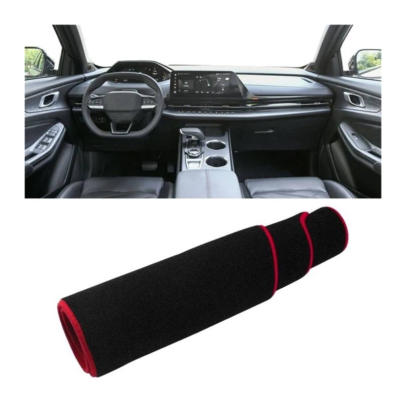 Teppich Dashmat Für Changan CS55 Plus 2022 2023 2024 Instrument Schreibtisch Sonnenschutz Matte Non-Slip Pad Zubehör Auto Dashboard Abdeckung Dash Mat(A Red Side) von Tfkkaw