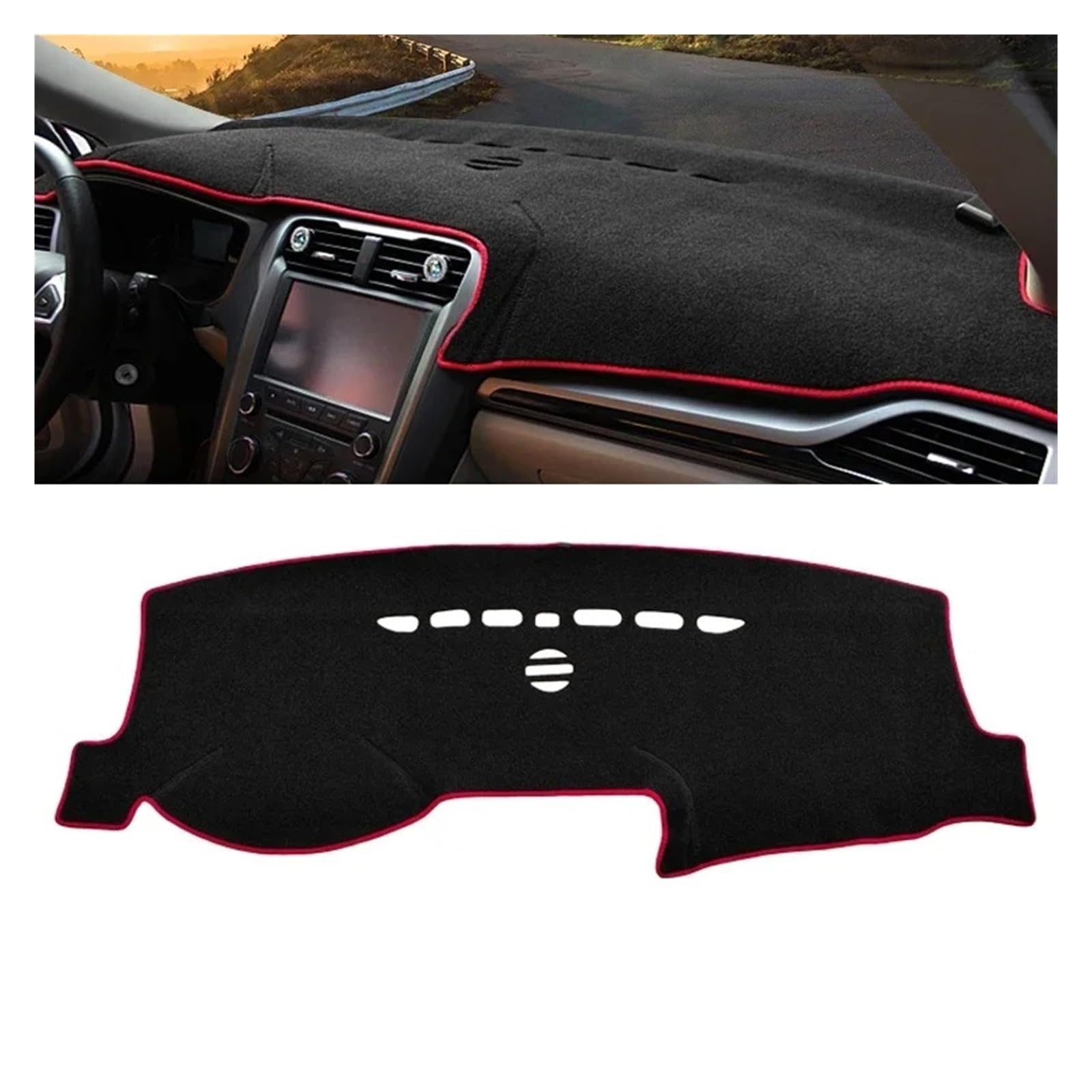 Teppich Dashmat Für Ford Für Mondeo 5 MK5 Für Fusion 2013 2014 2015 2016 2017 2018 2019 Auto-Armaturenbrett-Sonnenschutzabdeckung Instrumententafel-Pad Dash Mat(A Red Side) von Tfkkaw