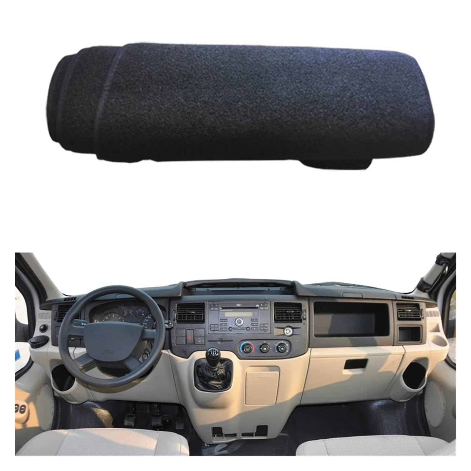 Teppich Dashmat Für Ford Für Transit 2002 2003 2004 2005 2006 2007 2008 2009 Auto Dashboard Abdeckung Teppich Cape Sonnenschutz Pad Dashmat Protector Dash Mat(LHD Black) von Tfkkaw