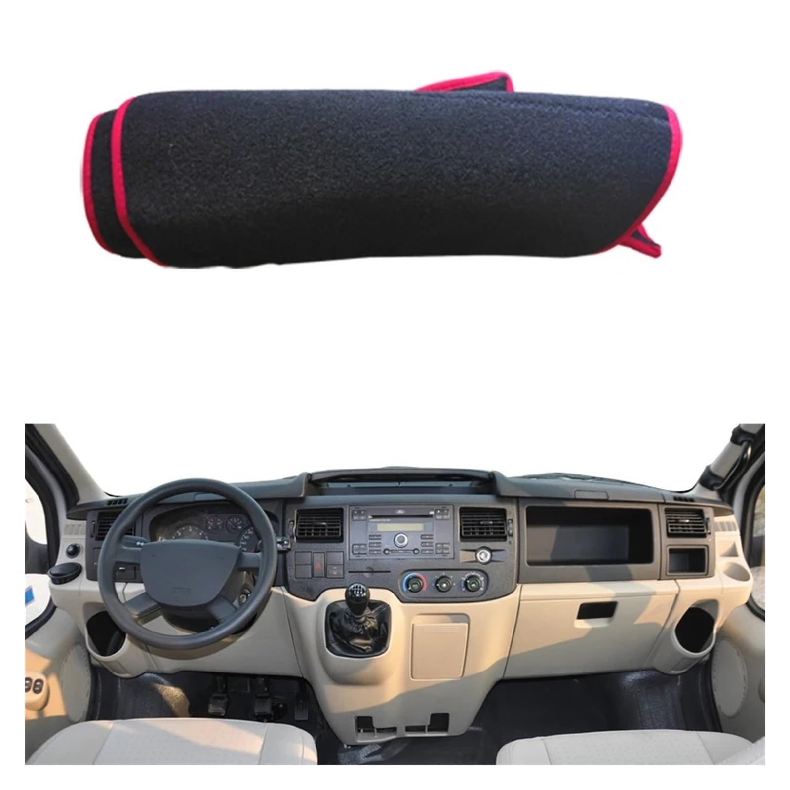 Teppich Dashmat Für Ford Für Transit 2002 2003 2004 2005 2006 2007 2008 2009 Auto Dashboard Abdeckung Teppich Cape Sonnenschutz Pad Dashmat Protector Dash Mat(LHD Red) von Tfkkaw