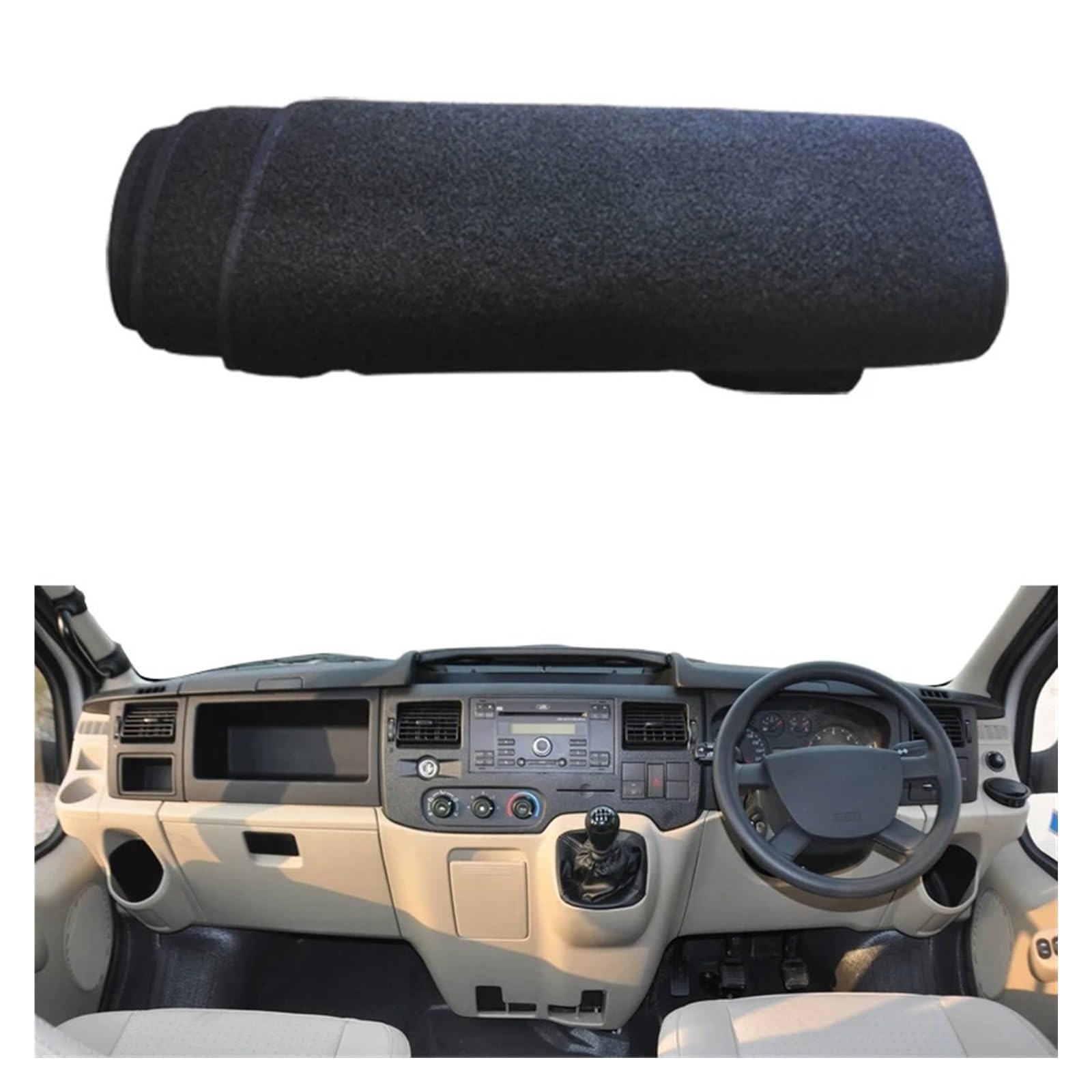 Teppich Dashmat Für Ford Für Transit 2002 2003 2004 2005 2006 2007 2008 2009 Auto Dashboard Abdeckung Teppich Cape Sonnenschutz Pad Dashmat Protector Dash Mat(RHD Black) von Tfkkaw