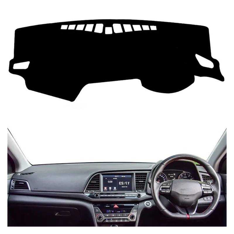 Teppich Dashmat Für Hyundai Für Elantra 2016 2017 2018 2019 AD Für Avante Auto Dashmat Dashboard Abdeckung Pad Matte Sonnenschirm Schutz Teppich Dash Mat(Black Edge,Right Drive) von Tfkkaw