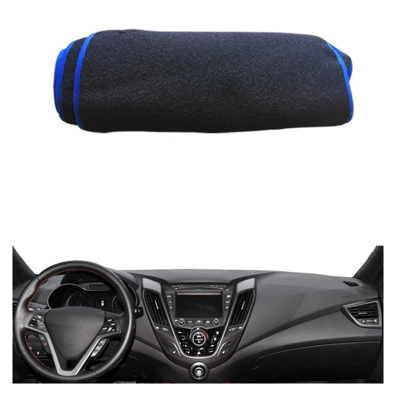 Teppich Dashmat Für Hyundai Für Veloster 2012 2013 2014 2015 2016 2017 Auto Dashboard Abdeckung Teppich Cape Teppich Pad Teppich Dashmat Sonnenschutz Dash Mat(LHD Blue) von Tfkkaw