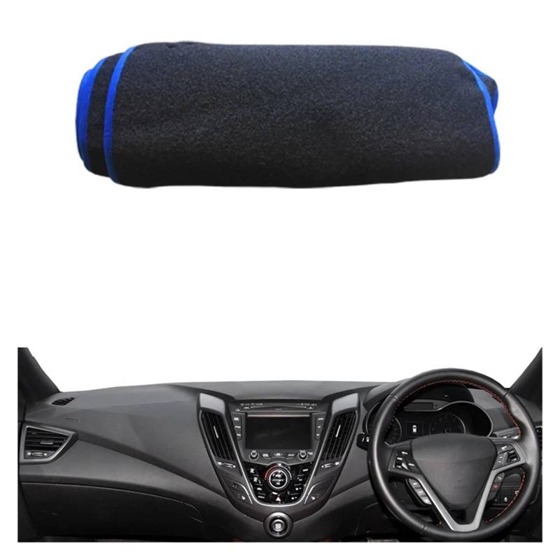 Teppich Dashmat Für Hyundai Für Veloster 2012 2013 2014 2015 2016 2017 Auto Dashboard Abdeckung Teppich Cape Teppich Pad Teppich Dashmat Sonnenschutz Dash Mat(RHD Blue) von Tfkkaw