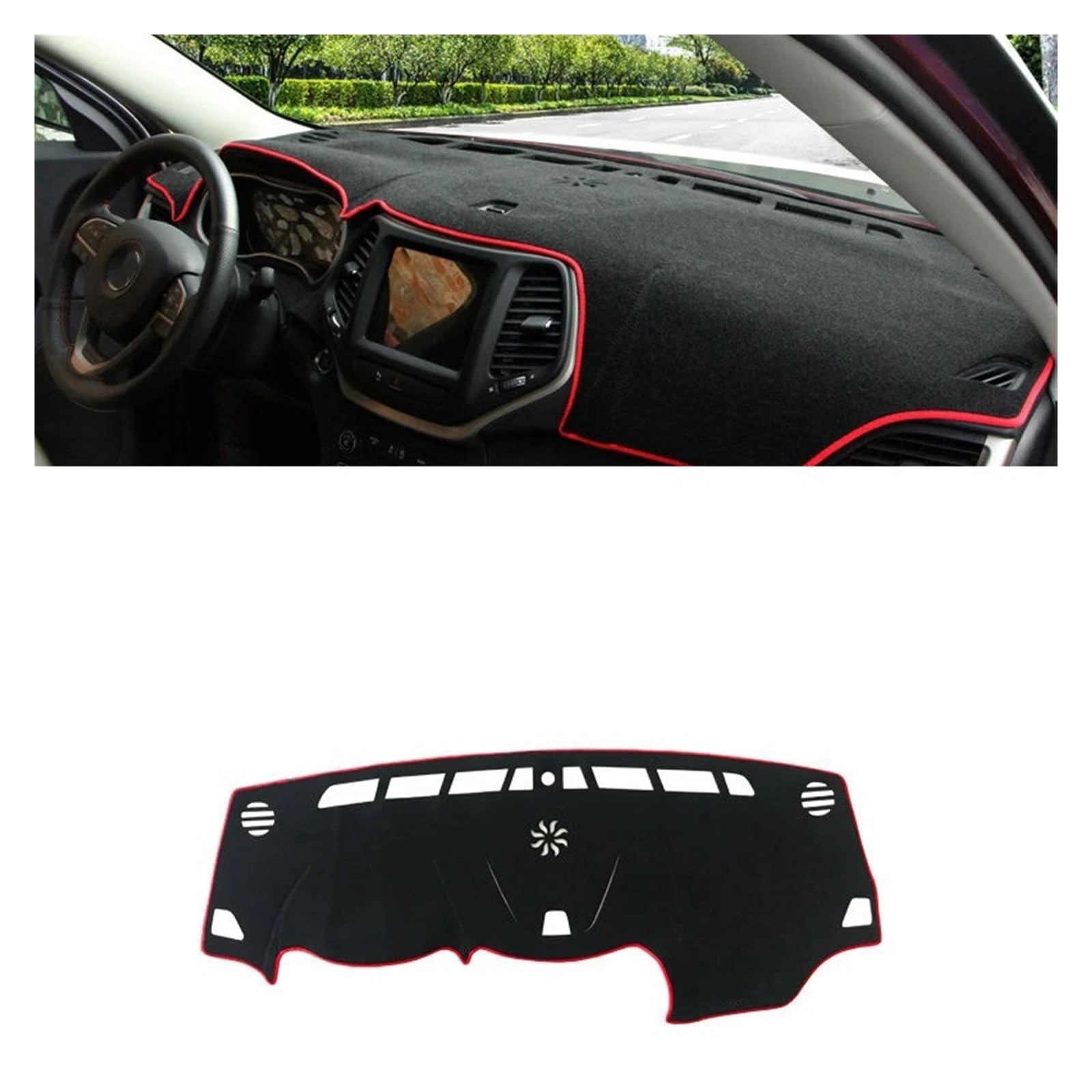 Teppich Dashmat Für Jeep Für Cherokee 2016 2017 2018 2019 2020 2021 Auto-Armaturenbrett-Abdeckungsmatten Vermeiden Sie Lichtpads Anti-UV-Teppiche Schutz Dash Mat(LHD Red Side) von Tfkkaw