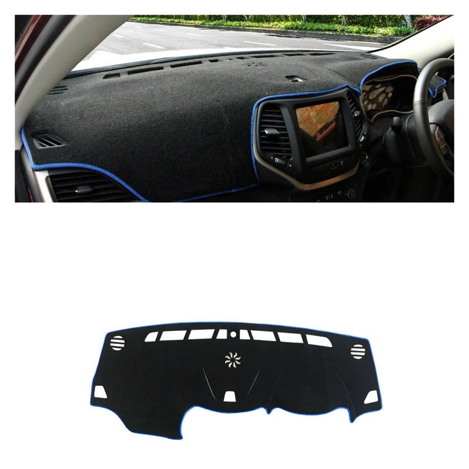 Teppich Dashmat Für Jeep Für Cherokee 2016 2017 2018 2019 2020 2021 Auto-Armaturenbrett-Abdeckungsmatten Vermeiden Sie Lichtpads Anti-UV-Teppiche Schutz Dash Mat(RHD Blue Side) von Tfkkaw