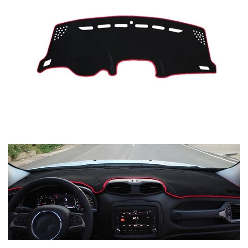 Teppich Dashmat Für Jeep Für Renegade 2015-2019 2020 2021 2022 Auto Dashboard Abdeckung Matte Sonnenschutz Pad Instrument Panel Teppiche Anti-uv Dash Mat(Red Side) von Tfkkaw