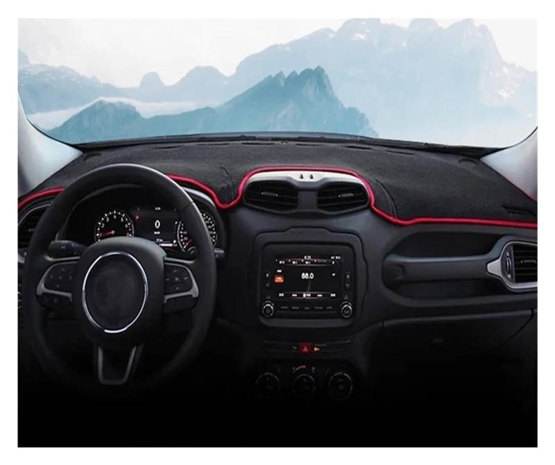 Teppich Dashmat Für Jeep Für Renegade BU 2015 2016 2017 2018 2019 2020 2021 2022 2023 LHD RHD Auto Armaturenbrett Abdeckung Dash Matte Sonnenschutz Pad Dash Mat(LHD Red Side) von Tfkkaw