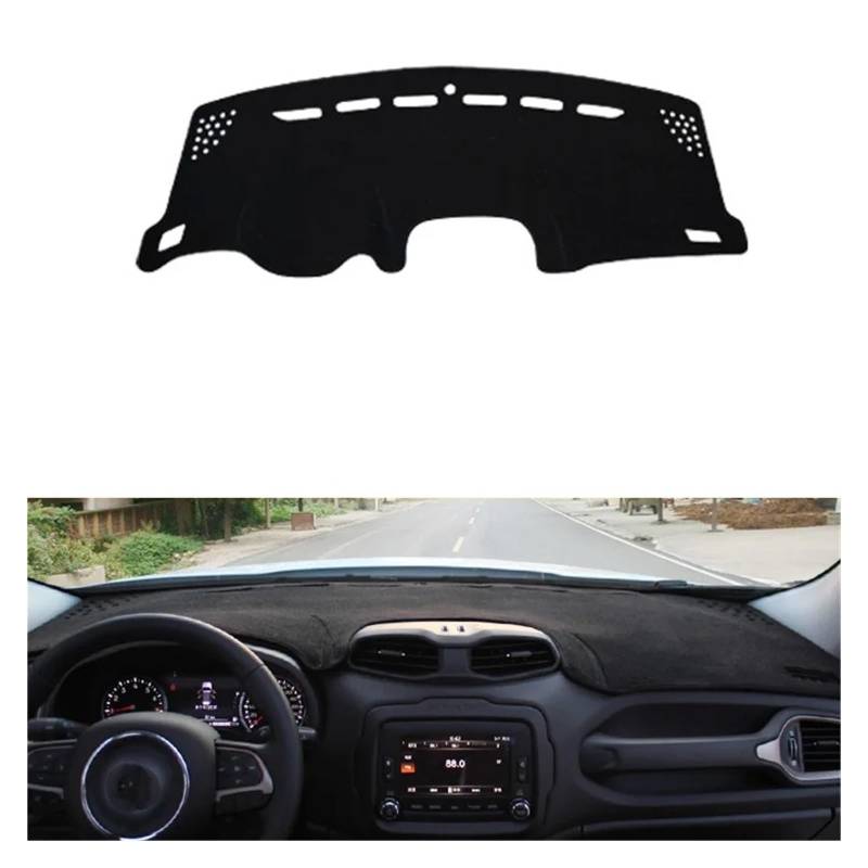 Teppich Dashmat Für Jeep Für Renegade BU 2015-2020 2021 2022 Auto Dashboard Abdeckung Matte Sonnenschutz Pad Instrument Panel Teppiche Anti-uv Dash Mat(Black Side) von Tfkkaw