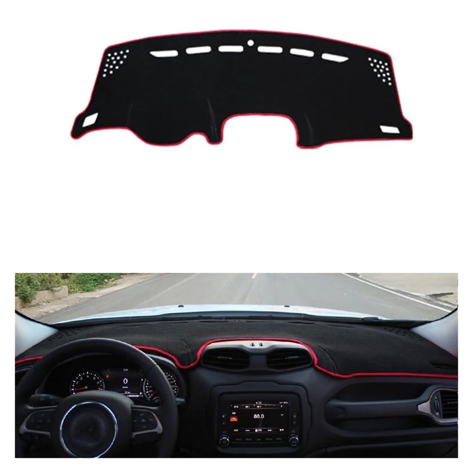 Teppich Dashmat Für Jeep Für Renegade BU 2015-2020 2021 2022 Auto Dashboard Abdeckung Matte Sonnenschutz Pad Instrument Panel Teppiche Anti-uv Dash Mat(Red Side) von Tfkkaw