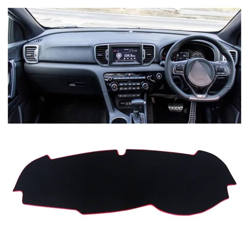 Teppich Dashmat Für Kia Für Sportage 4 QL 2016 2017 2018 2019 2020 Auto Armaturenbrettabdeckung Armaturenbrettmatte Sonnenschutz Instrumententafel Teppiche Zubehör Dash Mat(Red Border RHD) von Tfkkaw