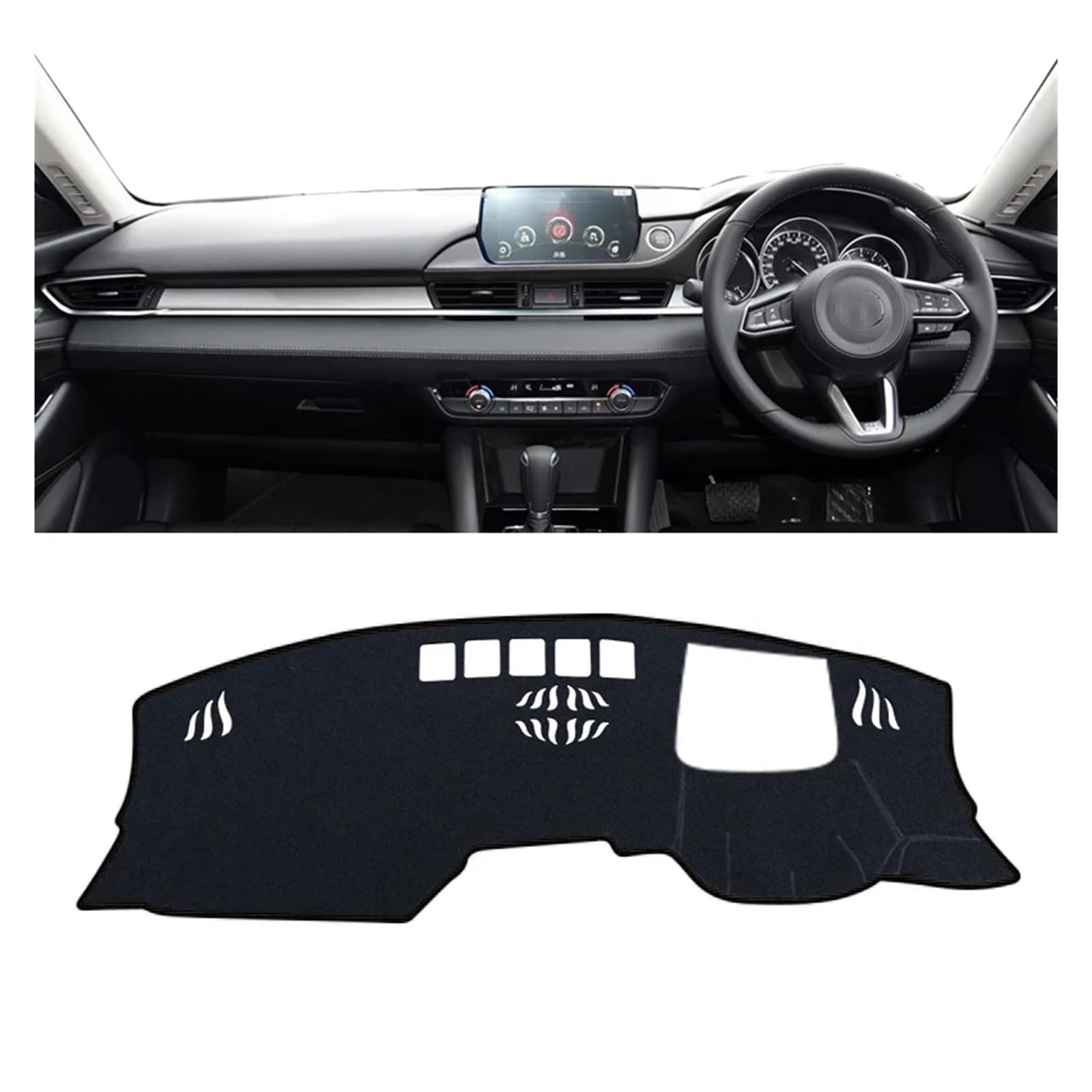 Teppich Dashmat Für Mazda 6 GL Für Atenza 2018 2019 2020 2021 2022 2023 Auto Armaturenbrett Abdeckung Matte Armaturenbrett Sonnenschutz Pad rutschfeste Matten Dash Mat(RHD with HUD Black) von Tfkkaw