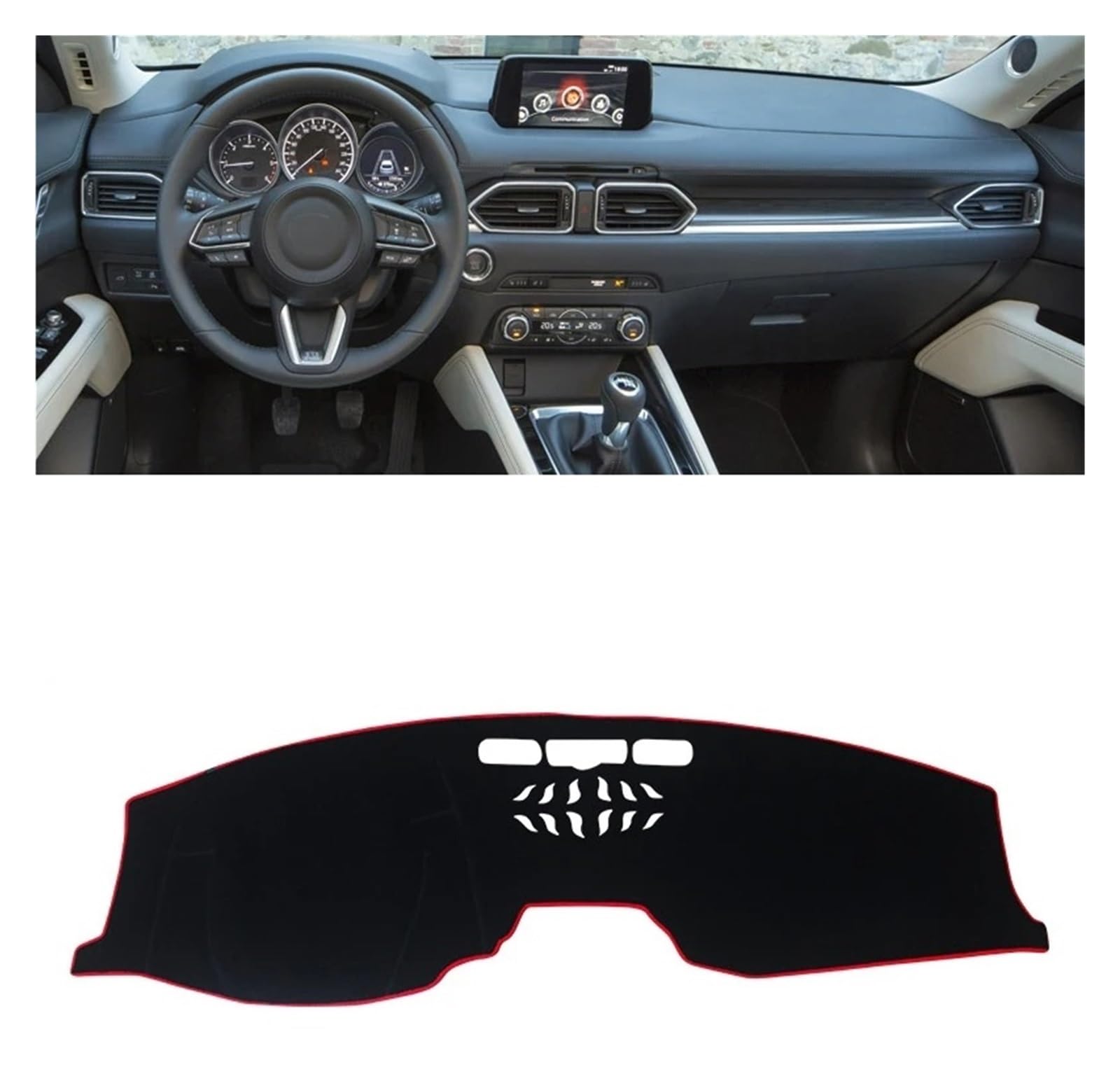 Teppich Dashmat Für Mazda CX-5 CX5 KF 2017 2018 2019 2020 2021 2022 2023 Auto Armaturenbrett Sonnenschutz Abdeckung Instrument Schreibtisch rutschfeste Matte Dash Mat(LHD Red) von Tfkkaw