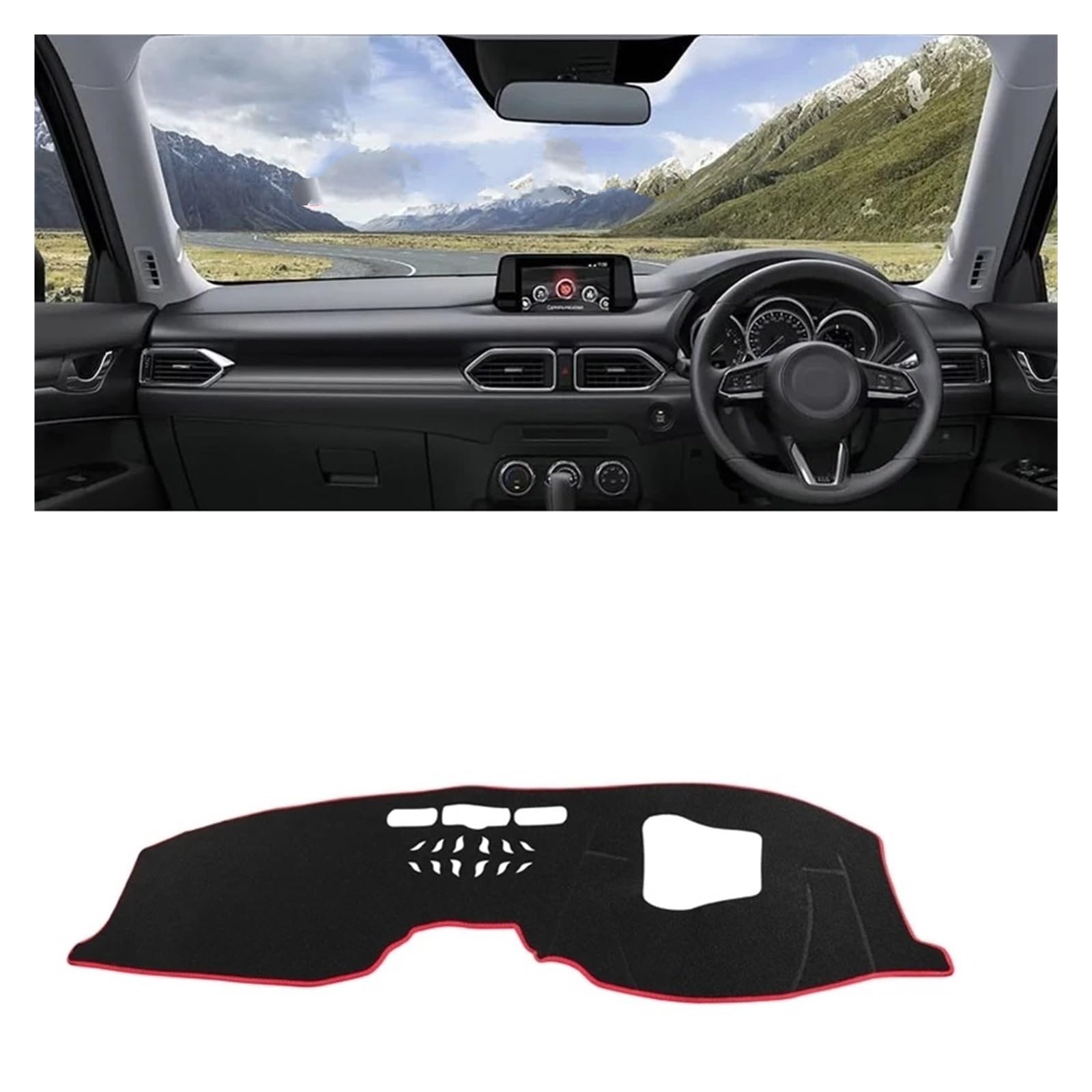 Teppich Dashmat Für Mazda CX-5 CX5 KF 2017 2018 2019 2020 2021 2022 2023 Auto Armaturenbrett Sonnenschutz Abdeckung Instrument Schreibtisch rutschfeste Matte Dash Mat(RHD with HUD Red) von Tfkkaw