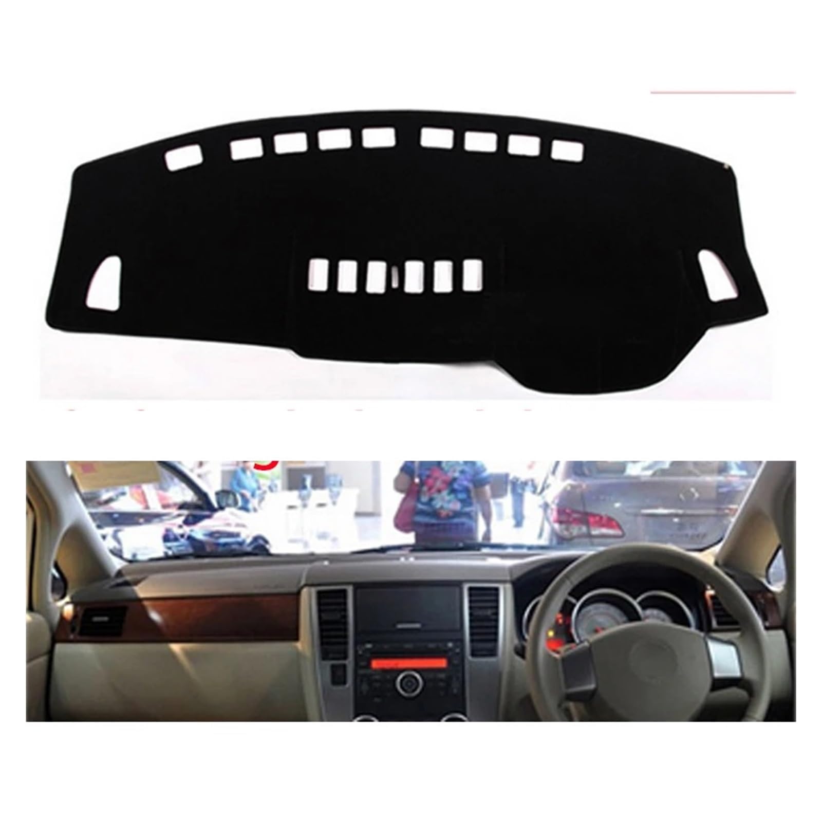 Teppich Dashmat Für Nissan Für Tiida C11 2007 2008 2009 2010 2011 Rechts-/Linkslenker Auto Armaturenbrett Abdeckungen Matte Schatten Kissen Pad Teppiche Dash Mat(Black Edge,Rechtslenker) von Tfkkaw