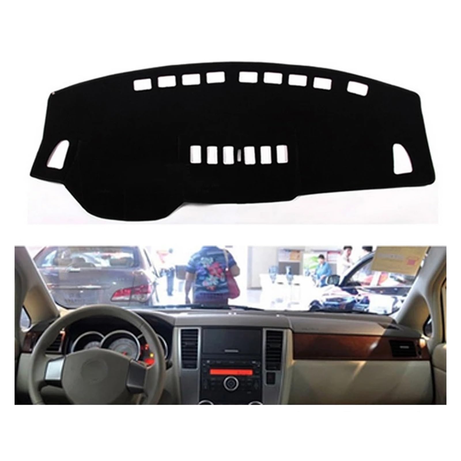 Teppich Dashmat Für Nissan Für Tiida C11 2007 2008 2009 2010 2011 Rechts-/Linkslenker Auto Armaturenbrett Abdeckungen Matte Schatten Kissen Pad Teppiche Dash Mat(Blue Edge,Linkslenker) von Tfkkaw