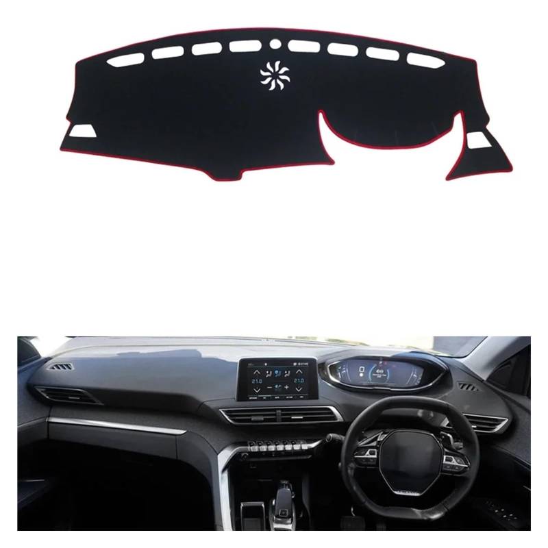 Teppich Dashmat Für Peugeot 3008 5008 2017 2018 2019 Zubehör Auto Dashboard Vermeiden Licht Pad Instrument Plattform Schreibtisch Abdeckung Matten Teppiche Dash Mat(RHD Red Side) von Tfkkaw