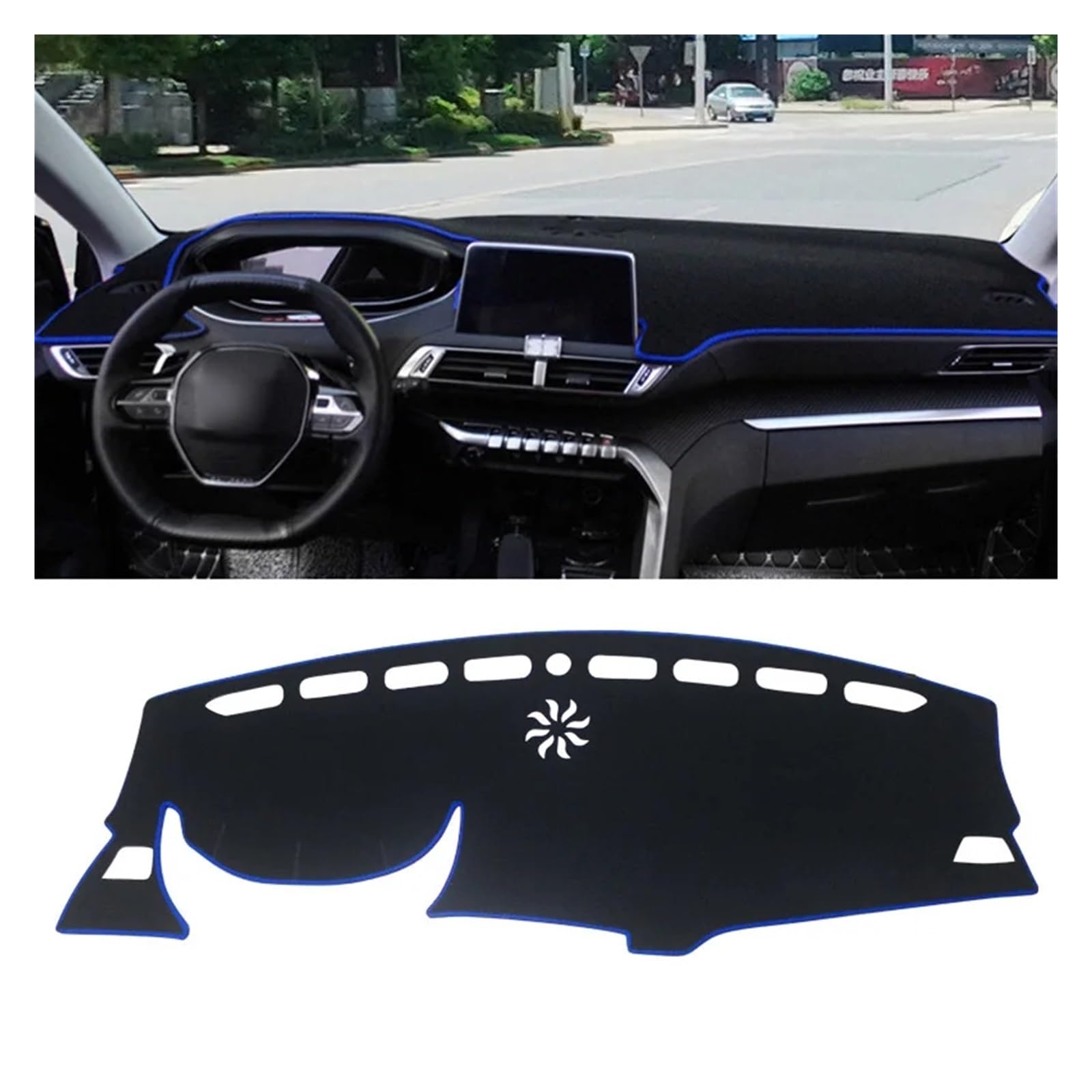 Teppich Dashmat Für Peugeot 3008 5008 GT Hybrid 2016 2017 2018 2019 2020 2021 2022 2023 Auto Dashboard Vermeiden Licht Pad Instrument Schreibtisch Abdeckung Matten Dash Mat(A LHD Blue Side) von Tfkkaw