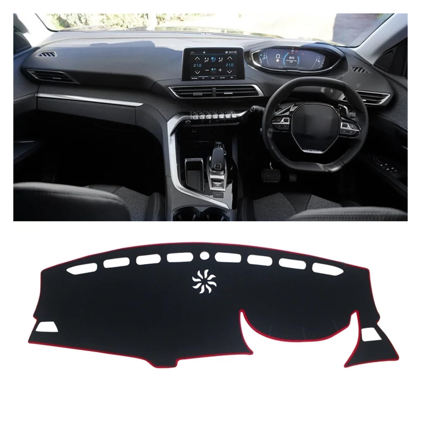 Teppich Dashmat Für Peugeot 3008 5008 GT Hybrid 2016 2017 2018 2019 2020 2021 2022 2023 Auto Dashboard Vermeiden Licht Pad Instrument Schreibtisch Abdeckung Matten Dash Mat(A RHD Red Side) von Tfkkaw