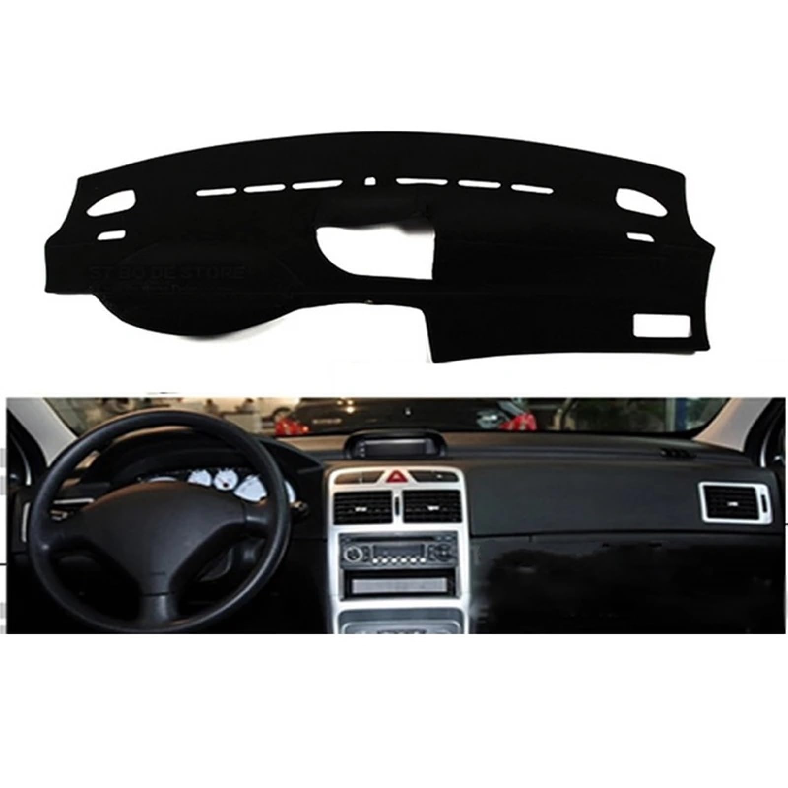 Teppich Dashmat Für Peugeot 307 2004 2005 2006 2007 2008 2009 2010 2011 2012 2013 Auto Dashboard Abdeckungen Matte Schatten Kissen Pad Teppiche Dash Mat(Black Edge,Linkslenker) von Tfkkaw