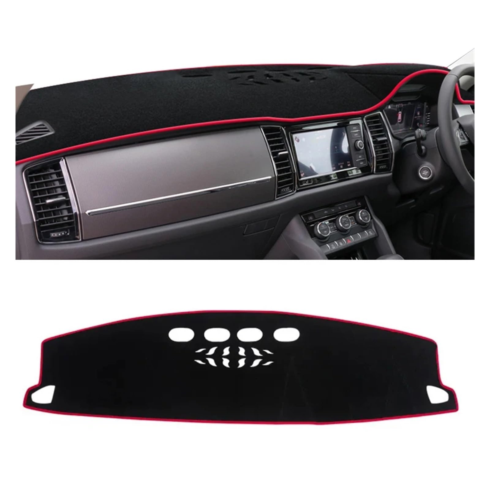 Teppich Dashmat Für Skoda Für Kodiaq 2017 2018 2019 2020 2021 2022 Auto Armaturenbrett Abdeckung Matten Vermeiden Licht Pad Instrument Plattform Schreibtisch Teppiche Dash Mat(RHD Red Side) von Tfkkaw