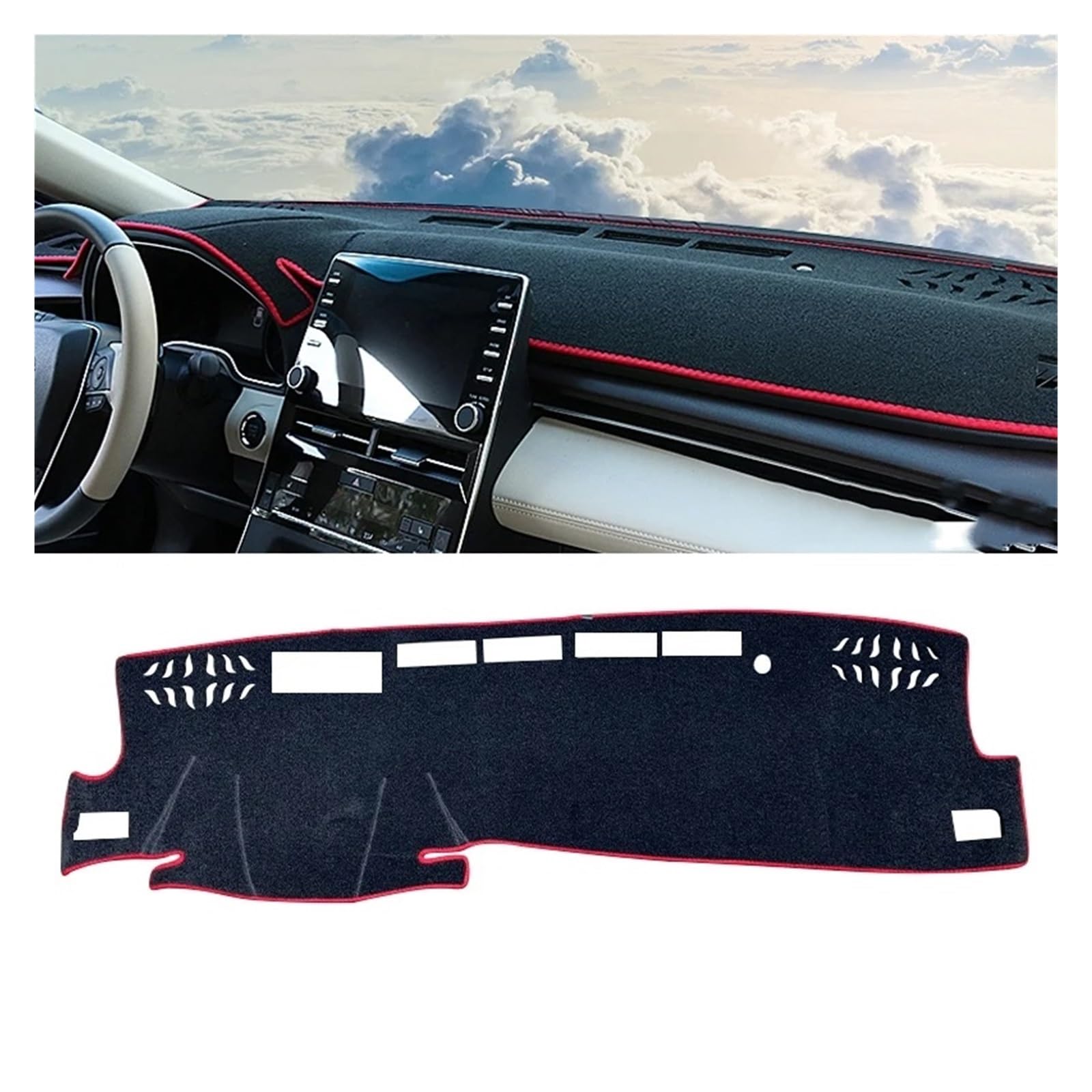 Teppich Dashmat Für Toyota Für Avalon 2018 2019 2020 2021 2023 Auto Dashboard Abdeckung Vermeiden Licht Pad Instrument Panel Matte Teppiche Anti-Uv Dash Mat(Front with HUD Red) von Tfkkaw