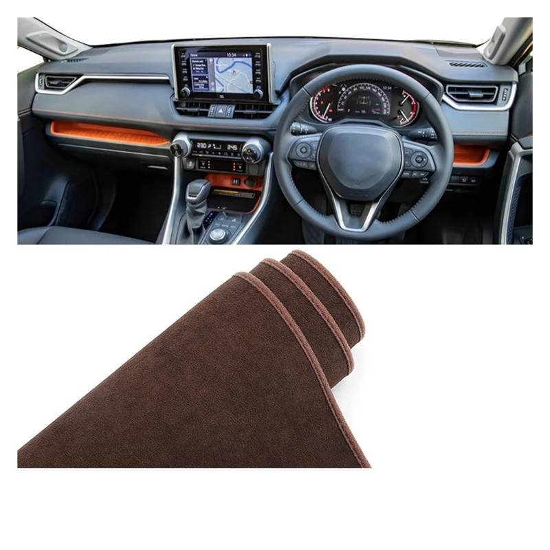 Teppich Dashmat Für Toyota Für RAV4 XA50 2019 2020 2021 2022 2023 2024 Für RAV 4 Hybrid Auto Dashboard Abdeckung Matten Pad Instrument Schreibtisch teppiche Dash Mat(B Brown RHD) von Tfkkaw