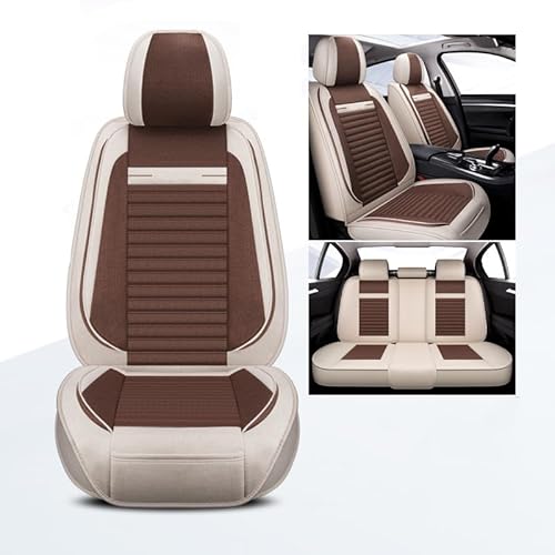 TgGreat AutositzbezüGe Für KIA Cadenza 2006-2015, Leinen Auto-Schonbezug, SitzbezüGe Auto Airbag-Kompatibel Bequem Rutschfester Leicht Reinigen,Beige+Brown von TgGreat