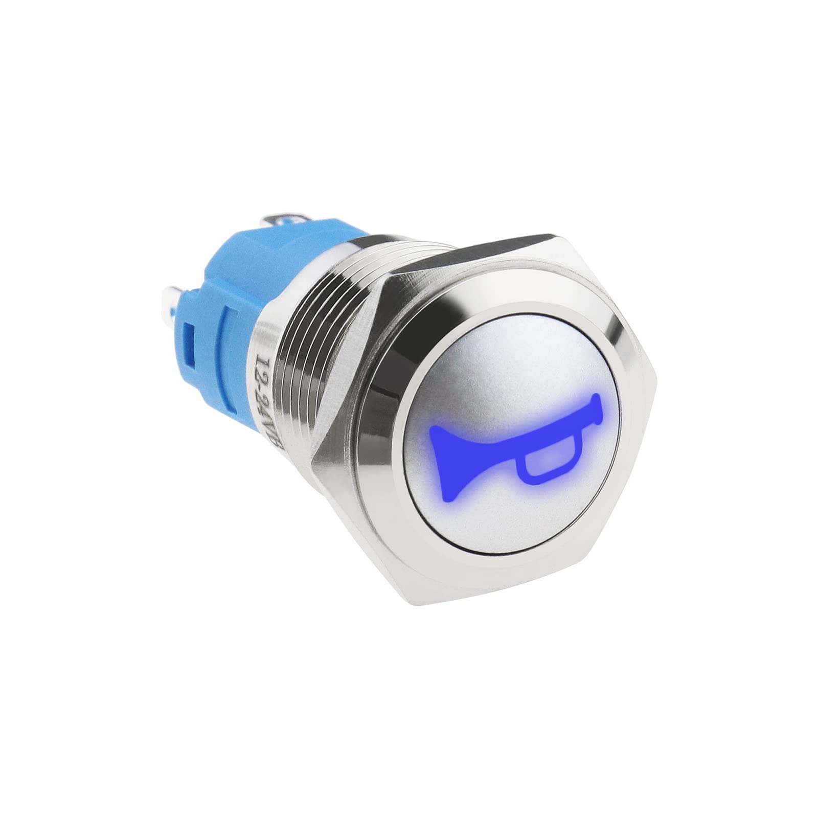 The Lord of The Tools Auto Hupenknopf Schalter 12V 16mm Momentary Push Button Switch Blue LED Licht EIN/Aus Schalter Reset Schalter für 12 Volt Fahrzeug LKW SUV RV Boote von The Lord of the Tools