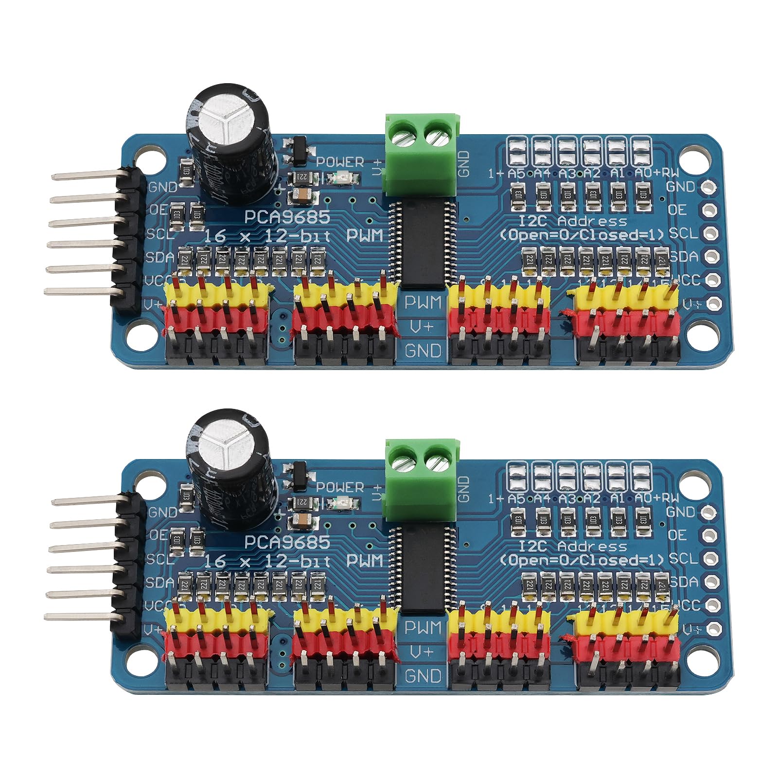 The Lord of the Tools 2 Stücke PCA9685 16 Kanal 12 Bit PWM Servo Treiber Bord IIC Schnittstelle Kompatibel mit Raspberry Pi Roboter Servomotor Treiber Modul von The Lord of the Tools