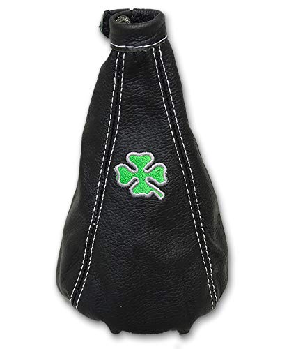 Schaltsack Schaltmanschette schwarz Leder Stickerei "Clover von The Tuning-Shop Ltd