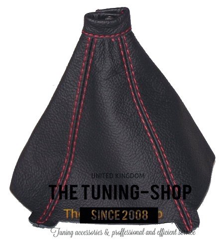 Schaltsack aus schwarzem Leder mit roten Nähten von The Tuning-Shop Ltd