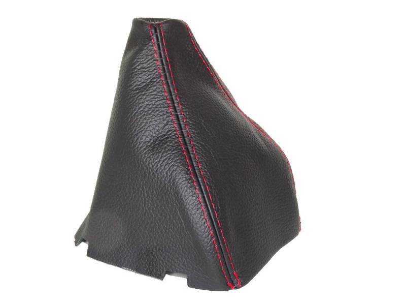 Schaltsack aus schwarzem Leder mit roten Nähten. von The Tuning-Shop Ltd