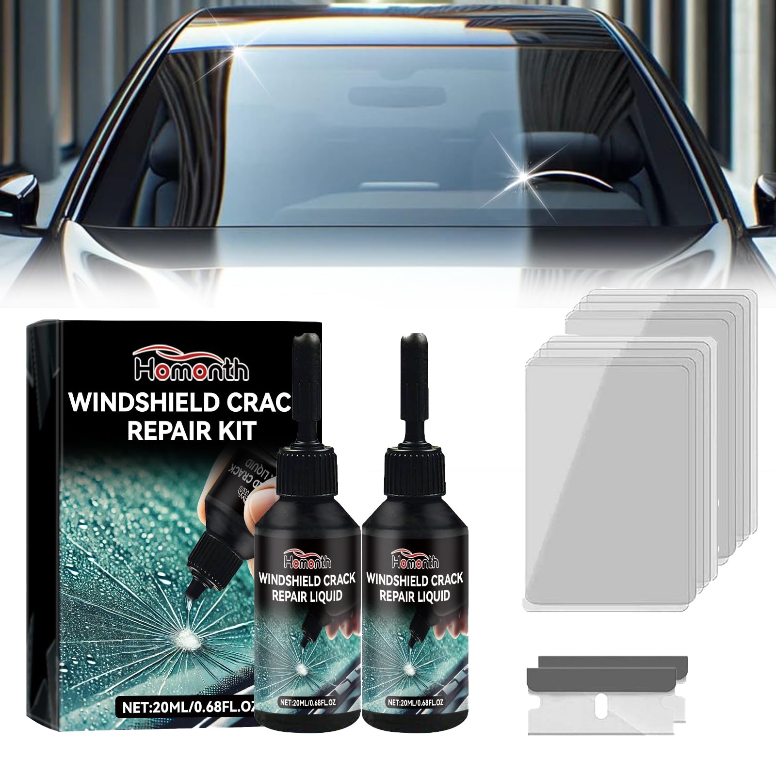 TheSosy 2024 New Auto Windschutzscheibe Riss Reparatur Flüssigkeit, Autoglas-Kratzer-Chip-Riss-Reparatur-Set, Stellen Sie die Klarheit des Glases wieder her, Sorgen Sie für Fahrsicherheit (2PC) von TheSosy