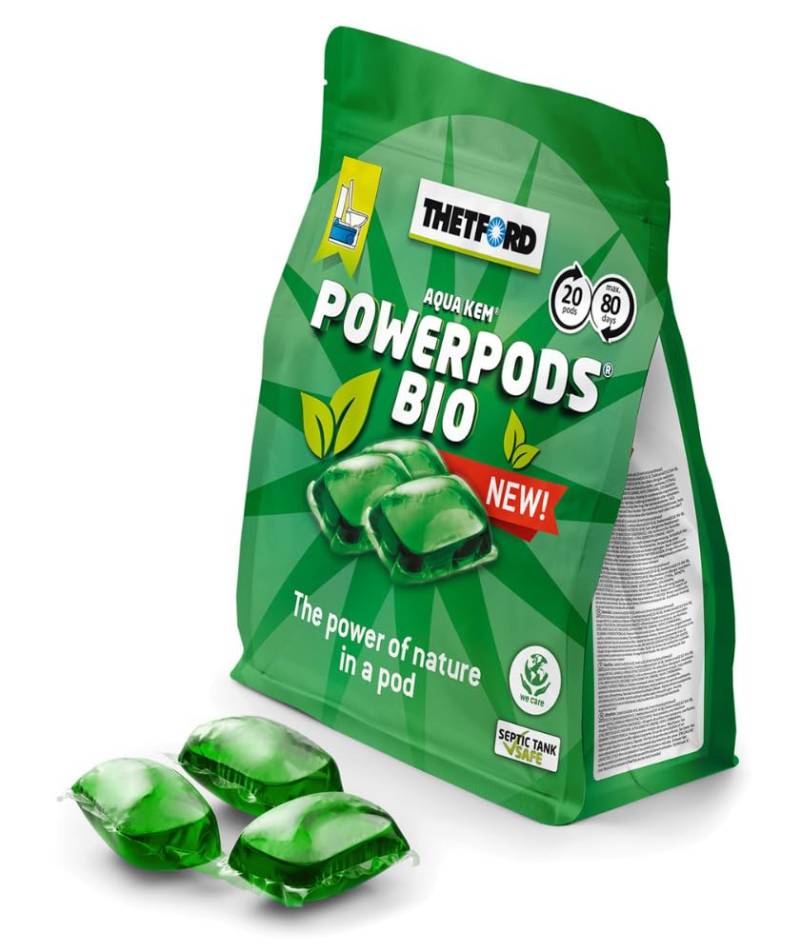 Thetford Power Pods Bio Sachets Tabs für Camping-WCs & Chemietoiletten – Sanitär-Zusatz 20 Anwendungen - Alternative zur Sanitärflüssigkeit - zersetzt Fäkalien umweltfreundlich und verhindert Gerüche von Thetford