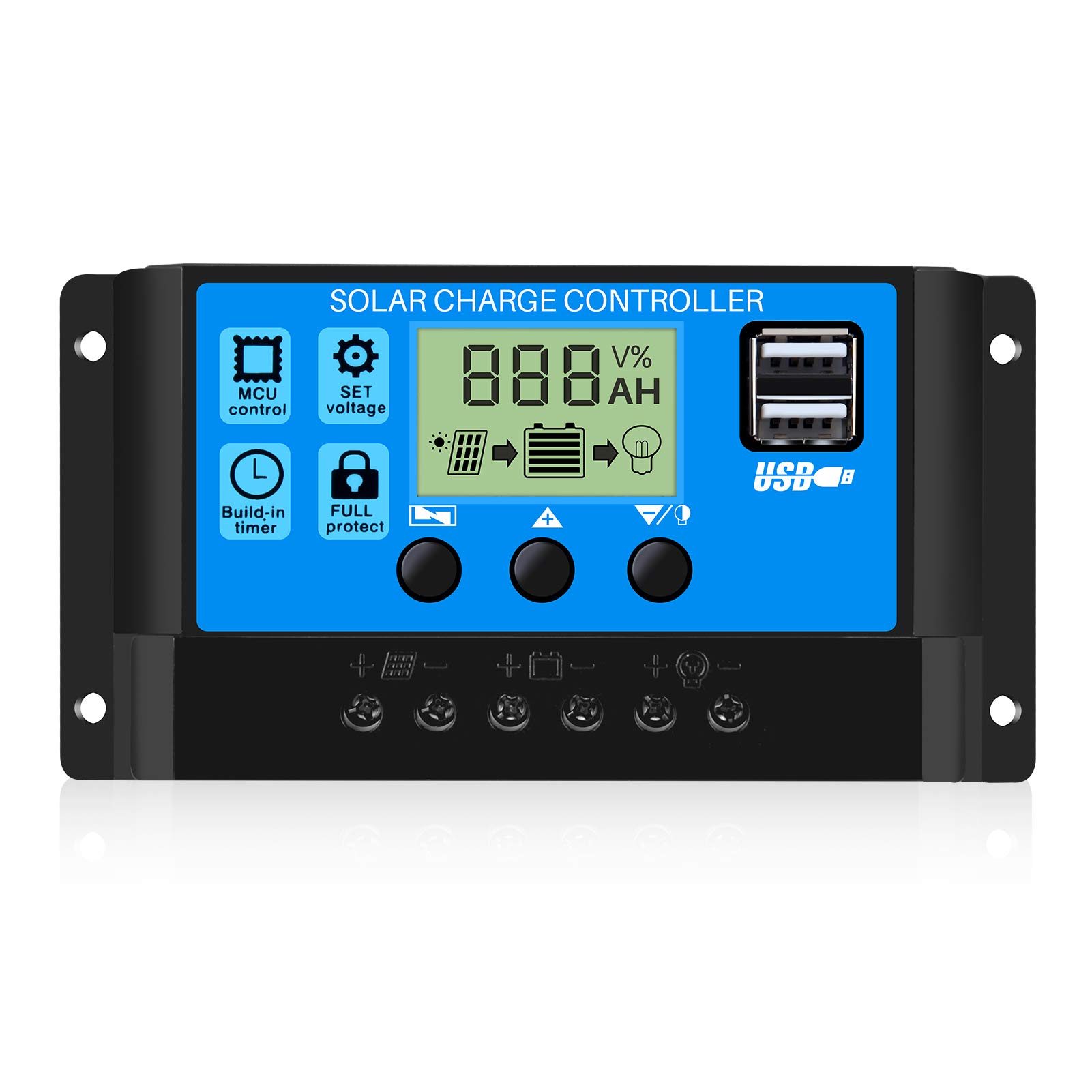 Thlevel 10A Solar laderegler 12V-24V Ladegerät Controller Solarpanel Batterie Intelligente Solarregler PWM mit 5V Dual USB Port LCD Anzeige für Blei Säure Batterien von Thlevel