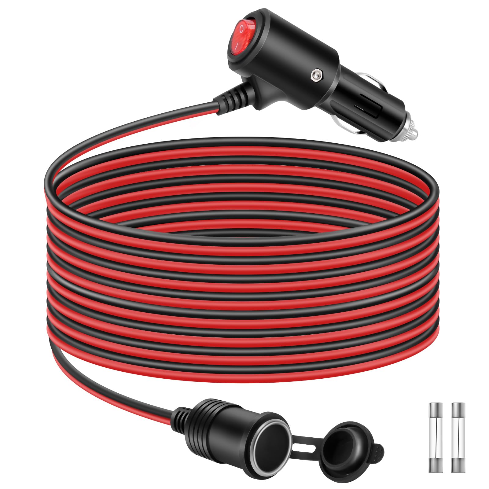 Thlevel 3 Meter Zigarettenanzünder Verlängerungskabel Buchse Stecker Auto Adapter 16AWG mit Schalter und 15A Sicherung für 12V-24V LKW Lieferwagen Wohnmobil von Thlevel