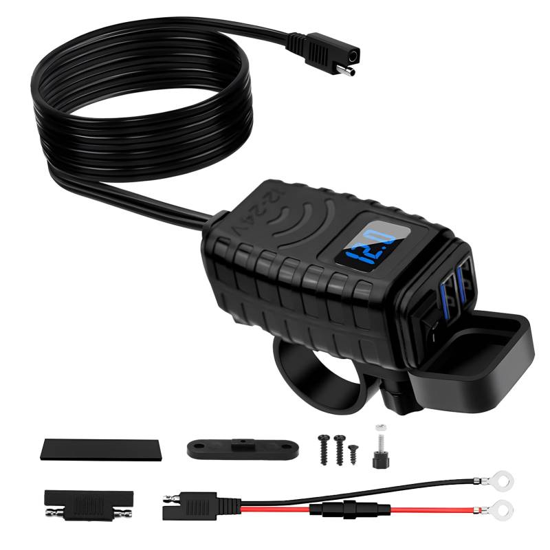 Thlevel USB Steckdose 12V Motorrad Ladegerät 36W QC3.0 USB mit Schalten und LED Voltmeter für 12V/24V Wohnmobil Auto KFZ Boot von Thlevel