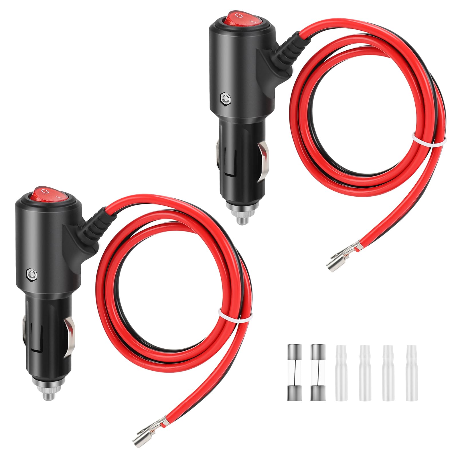 Thlevel Zigarettenanzünder Stecker 55cm 14AWG Verlängerungskabel mit Schalter und 15A Sicherung KFZ Adapter für 12V-24V Auto Wohnmobil Boot Motorrad 2 Stücke von Thlevel