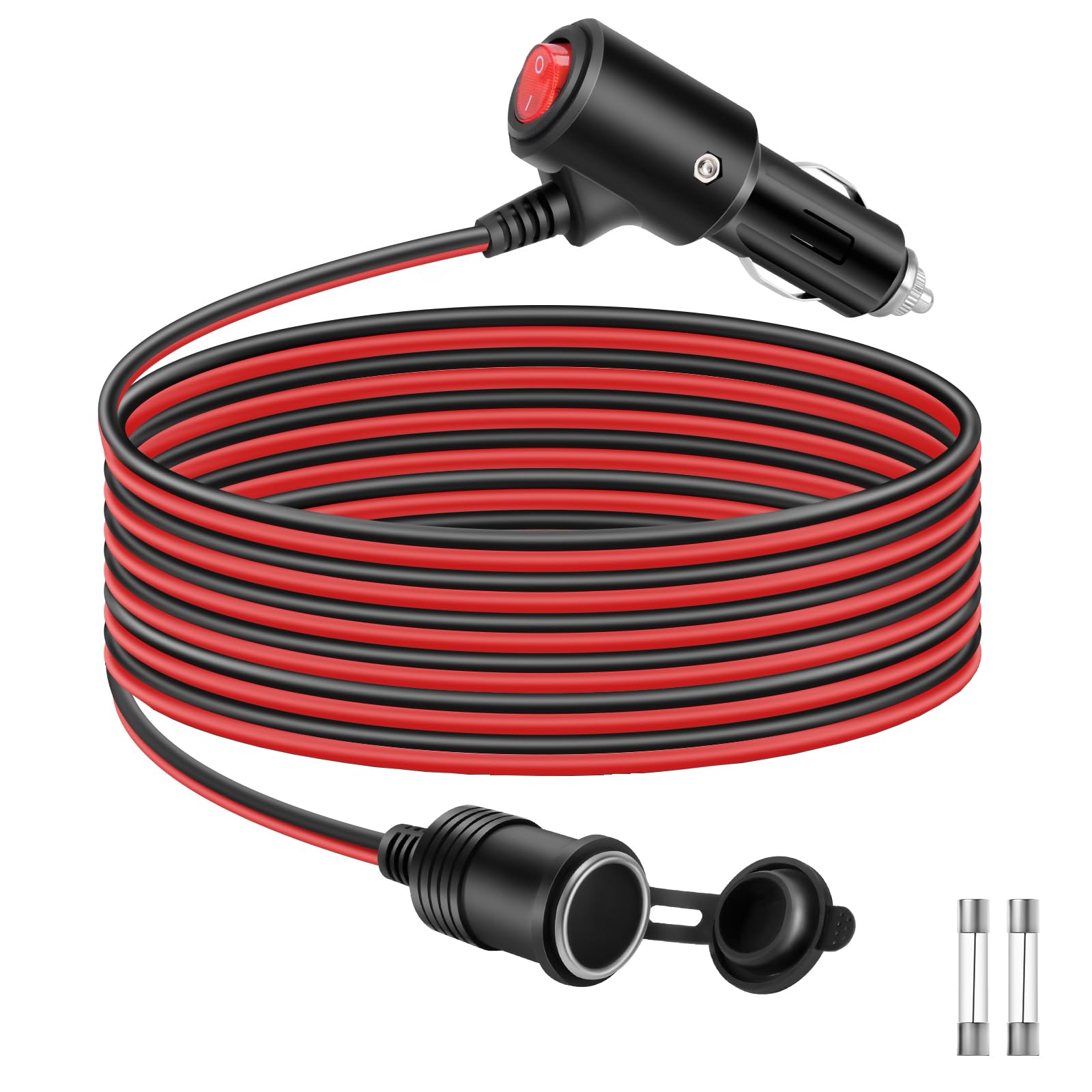 Thlevel Zigarettenanzünder Verlängerungskabel 2 Meter Buchse Stecker Auto Adapter 16AWG mit Schalter und 15A Sicherung für 12V-24V LKW Lieferwagen Wohnmobil von Thlevel