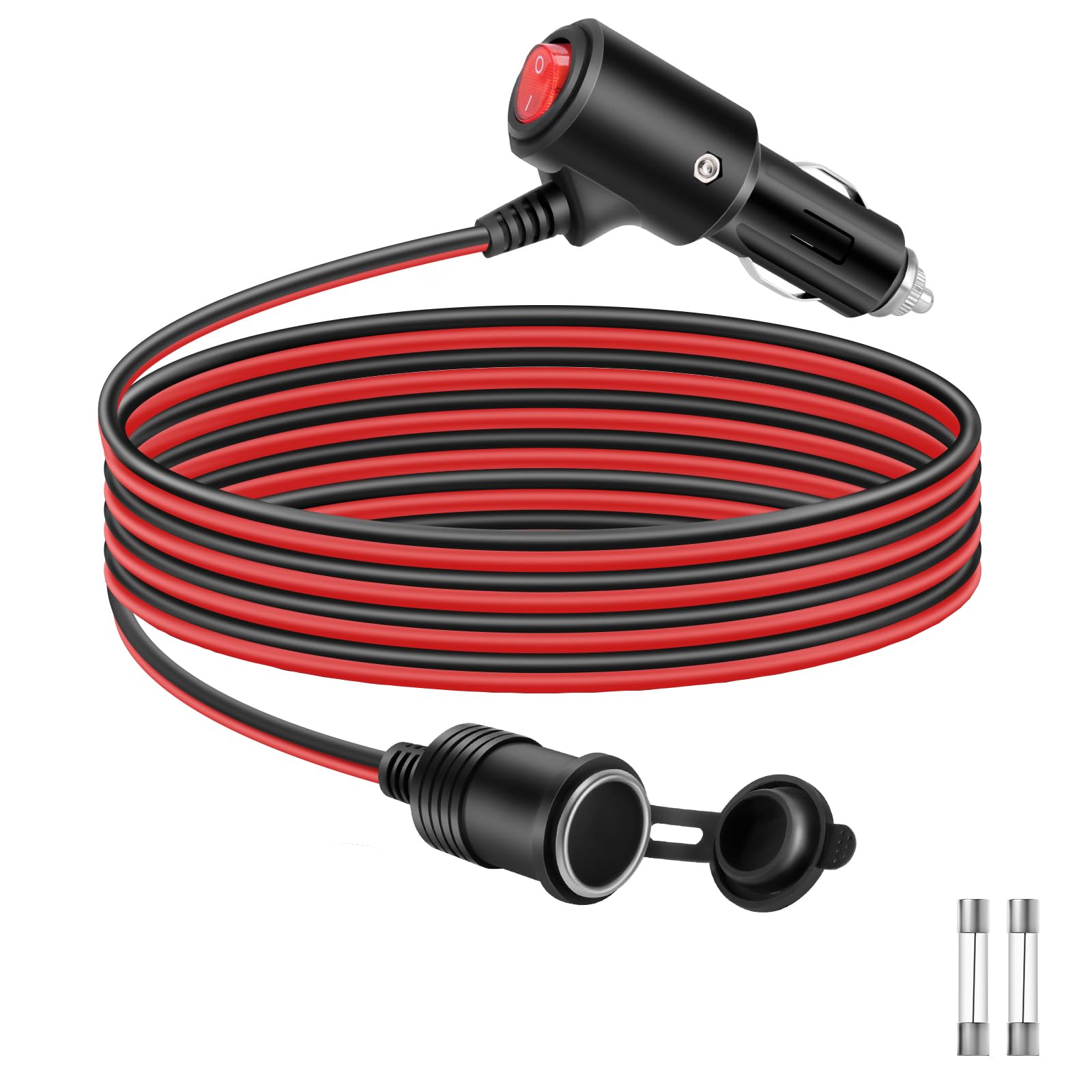 Thlevel Zigarettenanzünder Verlängerungskabel Buchse Stecker Auto Adapter 16AWG 1 Meter mit Schalter und 15A Sicherung für 12V-24V LKW Lieferwagen Wohnmobil von Thlevel