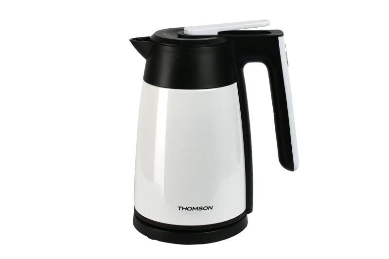 Thomson Wasserkocher 1.7 L Volumen, Entnehmbarer Antikalk-Filter, 2in1 Edelstahl-Wasserkocher, 360 drehbare Basisstation, Warmhaltefunktion, 2200 Watt Leistung, weiß THKE09109W von Thomson