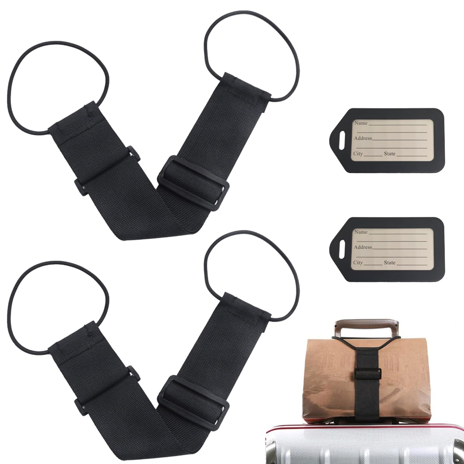 Thoquene 2 Stück Koffergurt mit 2 Gepäckanhänger, Universal Einstellbar Travel Luggage Strap von Thoquene