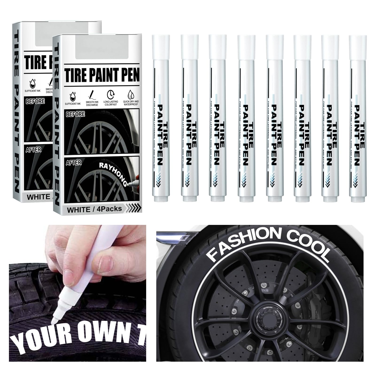 Thoquene 8 Stück Auto Reifenmarkierungsstift, Reifenstift Weiß Wasserfest, Schnell Trocknende Reifen Stift von Thoquene