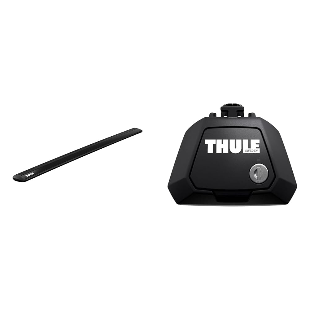 Thule 711520 WingBar Evo 150 Black, Schwarz, Set of 2 150 cm & Raised Rail Evo Fußsatz für Fahrzeuge mit offener Reling, 710410, Black (schwarz), Einheitsgröße von Thule