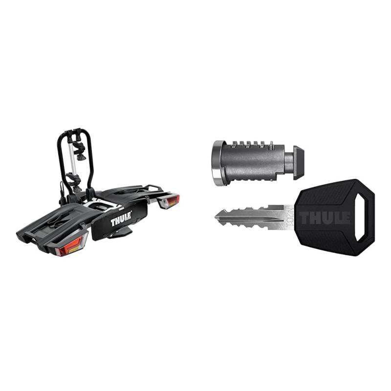 Thule EasyFold XT Fahrradträger für Anhängerkupplung 2 Fahrräder Silber & 450800 One-Key 8 System 8 Pack, Silber/schwarz von Thule