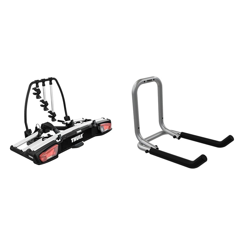 Thule VeloSpace XT Fahrradträger für Anhängerkupplung 3 Fahrräder Silber & 977101 9771 Wandhalter, schwarz, One Size von Thule